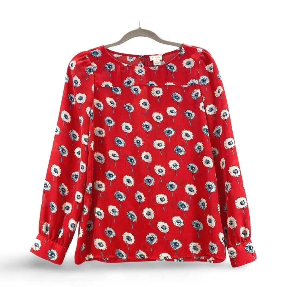 J. Crew Womens Red Longfellow Floral Top Blouse Red Long Sleeve Size XS EUC